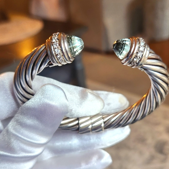 David Yurman 935 10MM Prasiolite & Diamond Cable Cuff Bracelet - Picture 11 of 12